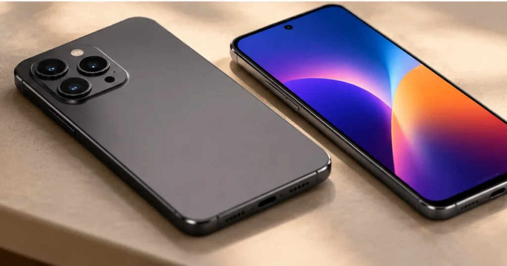 Dois smartphones em mesa de trabalho